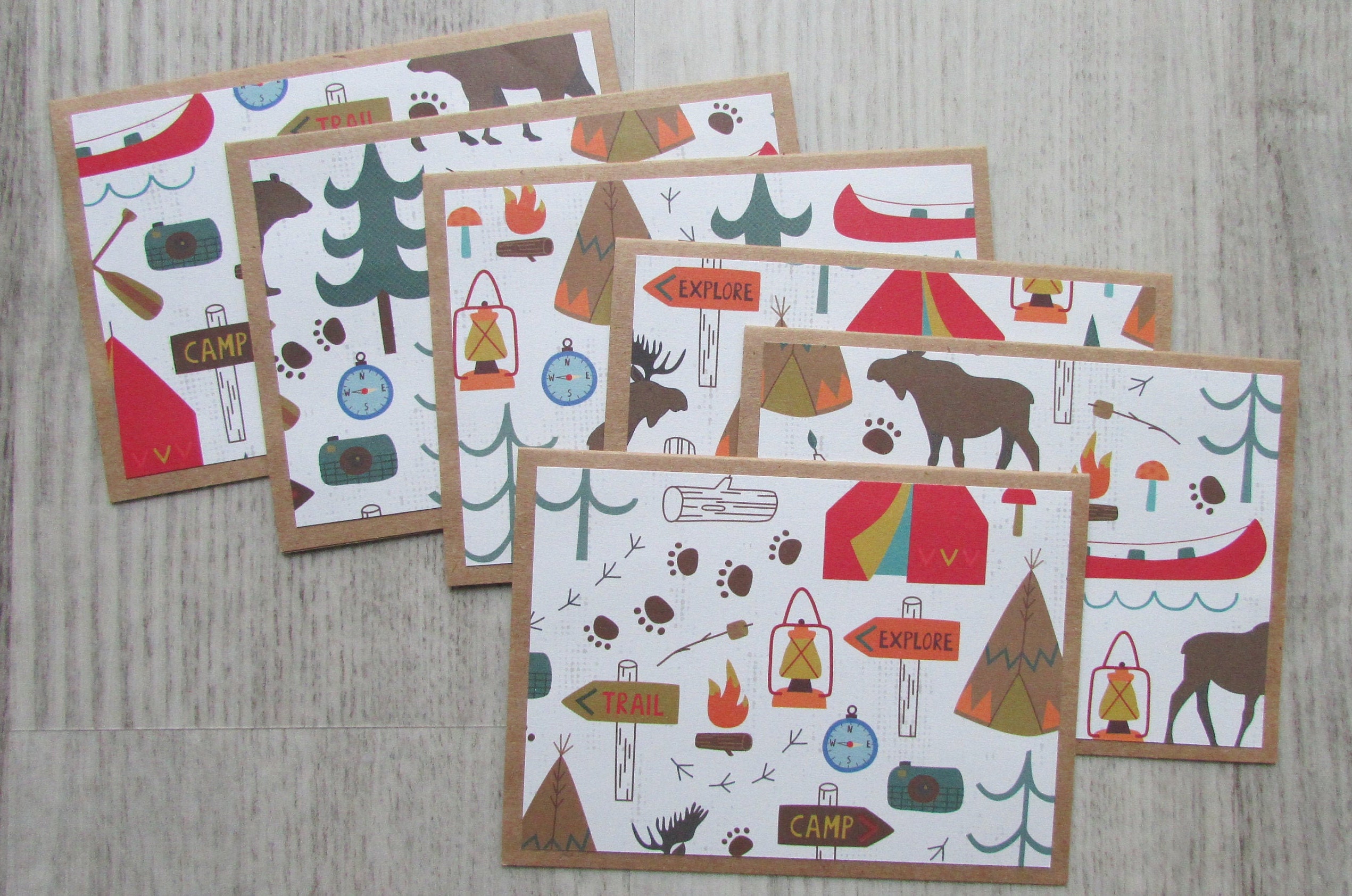 Camping Note Cards Set of 6 Note Cards Kraft Paper Blank Note Cards ...