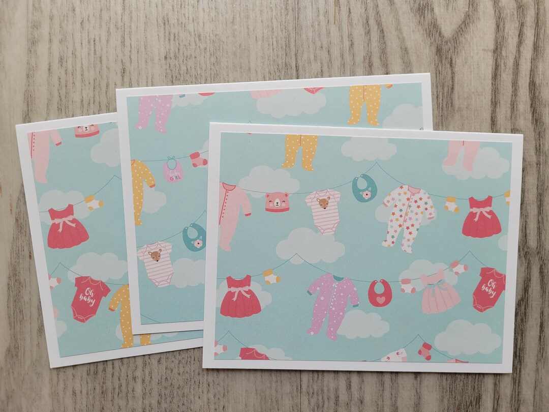 Baby Cards 6 Cute Baby Cards Clothes Line Cards Baby Shower Blank Note