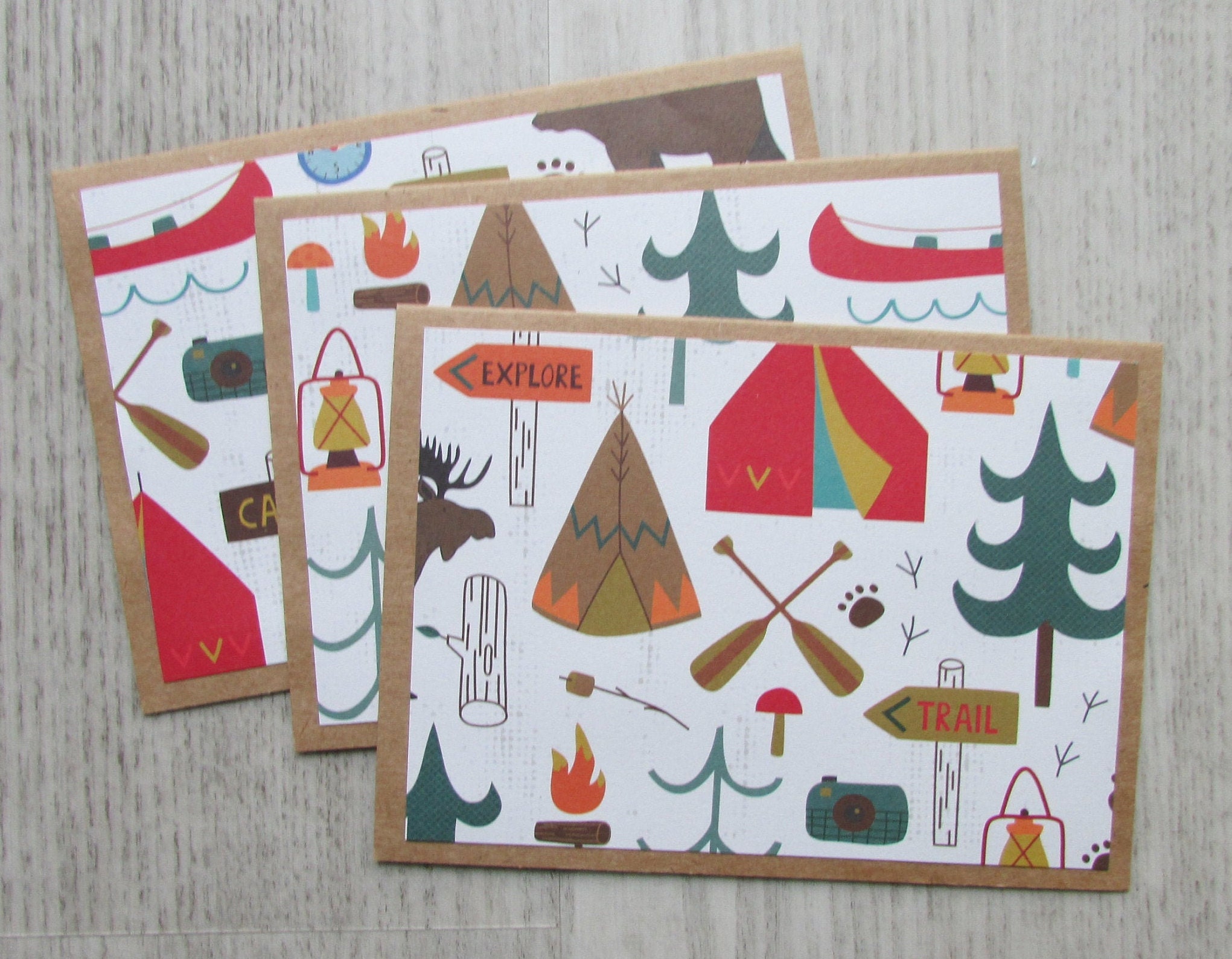 Camping Note Cards Set of 6 Note Cards Kraft Paper Blank Note Cards ...