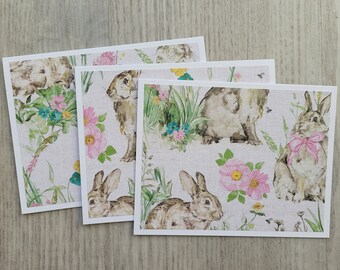 Easter Bunny cards-set of 6 Easter Cards note cards Cute Easter cards floral Easter card sets cute bunny cards Handmade cards Homemade cards