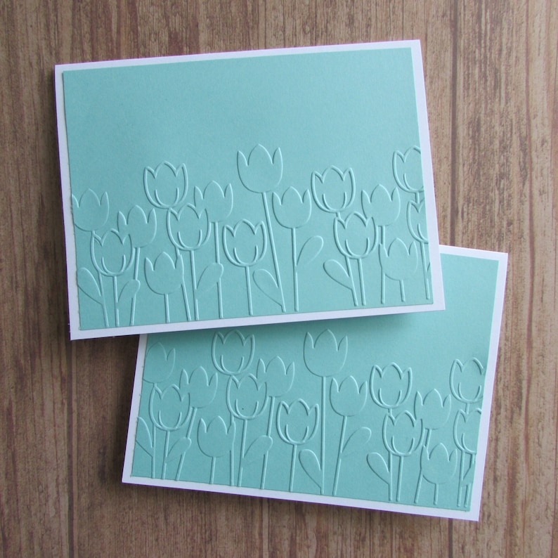 6 Tulip Embossed note cards-blank mint card sets Thank you cards all occasion spring cards HostessTeacher gift idea HandmadeHomemade cards