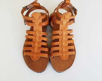 Men Leather Sandals - Men Gladiator Sandal in Light Brown Color
