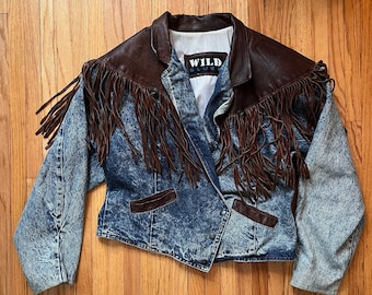 Wild Blue 80&#39;s Denim and Leather Fringe Jacket