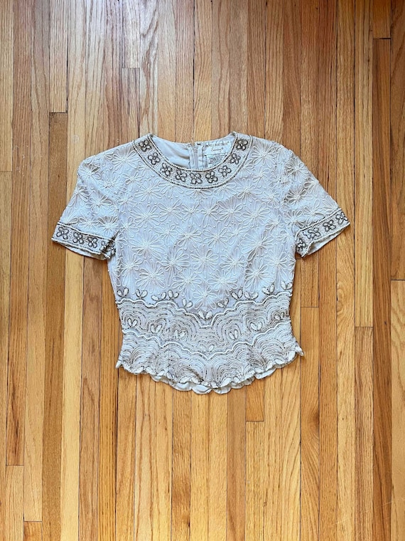 Beaded Silk Top 80's Papell Boutique
