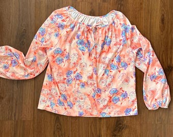 Blusa vintage con estampado floral pastel y mangas abullonadas - Años 60/70