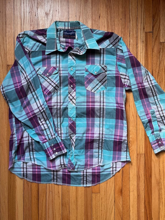 Wrangler's Pearl Snap Plaid in Blue, Purple, Pink