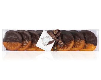 Chocolate Dipped Glazed Orange Slice - Gift box. Vegan. Kosher Parve Certified. Natural and Organic Ingredients. Handcrafted in Brooklyn, NY