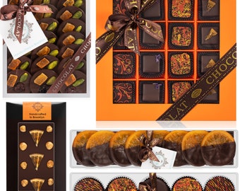 Vegan Chocolate Gift Assortment - Truffles, Mendiants, Glazed Orange Slices, Lollipops, Chocolate Covered Cookies. IN A GIFT BOX