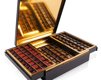 Luxurious Ebony Jewelry Chocolate Gift Box - 128pc Handcrafted Truffles - Gluten Free • Kosher Parve • Made in Brooklyn, New York
