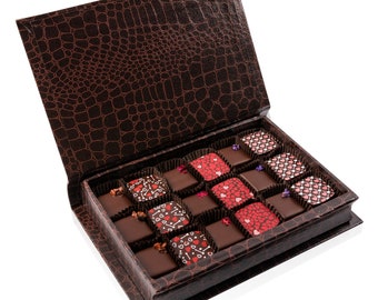 18pc Heart Theme Vegan Chocolate Truffle Book Gift Box - Handcrafted Truffles. Nuts Free. Gluten Free. Kosher Parve. Read Full Description.