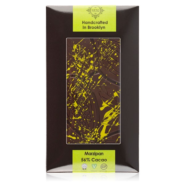 Large Artisan Vegan Chocolate Marzipan Bar - Gluten Free. Vegan. Kosher Parve Certified. Natural and Organic Ingredients