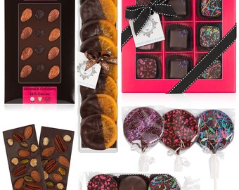 Vegan Chocolate Gift Assortment - Truffles, Mendiants, Glazed Orange Slices, Lollipops, Chocolate Covered Cookies. IN A GIFT BOX