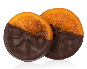 Chocolate Dipped Glazed Orange Slice - Pair. Vegan. Kosher Parve Certified. Natural and Organic Ingredients. Handcrafted in Brooklyn, NY