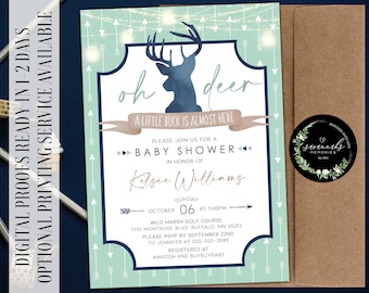 Little Deer Baby Shower Invitation Oh Deer Baby Shower Buck Baby Shower Mint Gray Deer Invite Tribal Baby Shower Rustic Baby Shower Invite