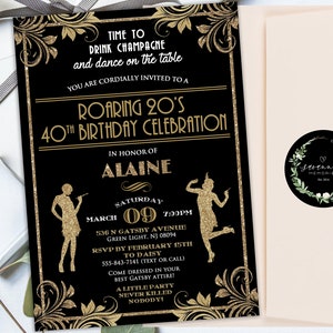 Roaring 20's Birthday Invitation Great Gatsby Birthday Invitation Art Deco Birthday Invite 30th Birthday Invite Harlem Nights Invitation image 4