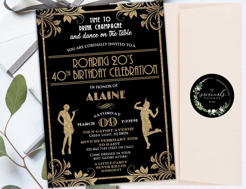 Roaring 20's Birthday Invitation Great Gatsby Birthday Invitation Art Deco Birthday Invite 30th Birthday Invite Harlem Nights Invitation image 4
