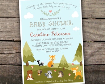 10% OFF Printed or Digital Woodland Baby Shower Invitation Forest Baby Shower Invitation Fall Baby Shower Animals Baby Shower Invitation