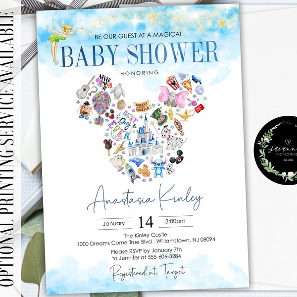 Mickey Baby Shower Invitation Magical Baby Shower Invitation Mouse Ears Baby Shower Invitation Never Grow Up Baby Shower Invite