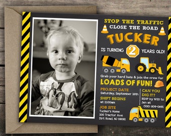 10% OFF NEW Printed or Digital Construction Birthday Invitation Truck Birthday Invitation Construction Birthday Party Printable