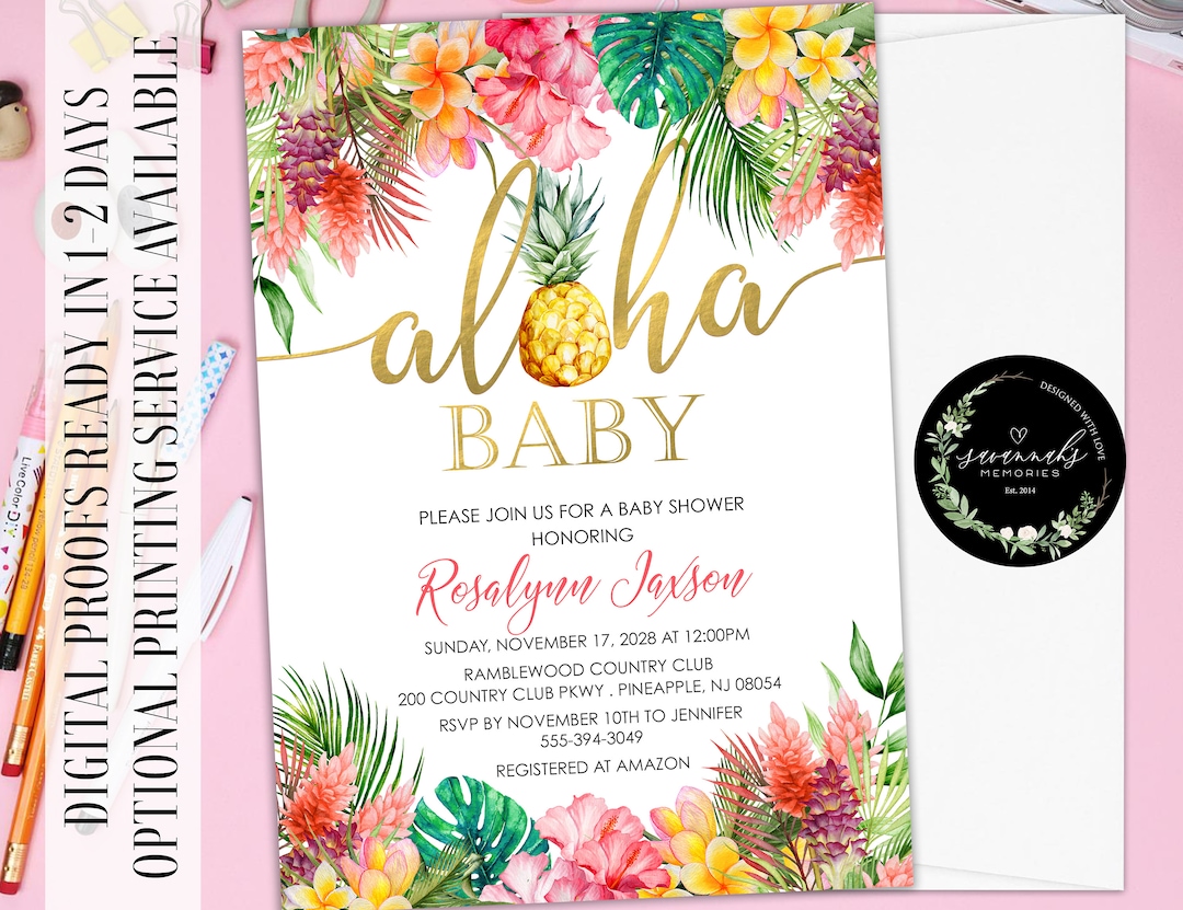 Luau Baby Shower Invitation Hawaiian Baby Shower Invitation Tropical ...