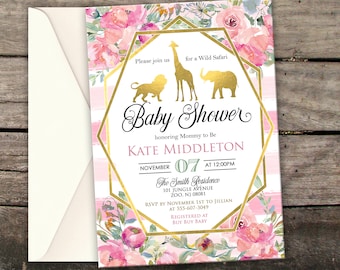 10% OFF NEW Printed or Digital Safari Baby Shower Invitation Jungle Baby Shower Zoo Baby Shower Gold Safari Invitation Modern Safari Invite