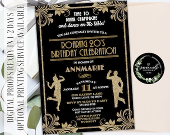 Roaring 20's Birthday Invitation Great Gatsby Birthday Invitation Art Deco Birthday Invite 30th Birthday Invite Harlem Nights Invitation