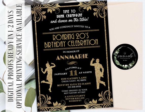 Roaring 20's Birthday Invitation Great Gatsby Birthday Invitation Art Deco Birthday Invite 30th Birthday Invite Harlem Nights Invitation