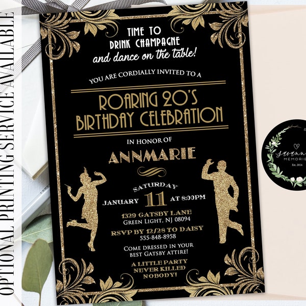 Roaring 20's Birthday Invitation Great Gatsby Birthday Invitation Art Deco Birthday Invite 30th Birthday Invite Harlem Nights Invitation