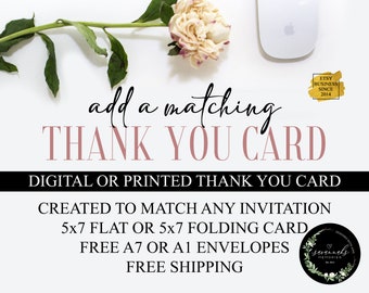Custom Matching Thank You Card Design for Birthdays, Bridal Showers, Baby Showers, etc.