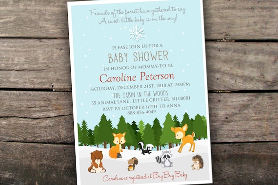 Printed or Digital Woodland Baby Shower Invitation Winter Baby Shower Invitation Christmas Baby Shower Holiday Baby Shower Invitation