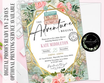Adventure Baby Shower Invitation Adventure Awaits Baby Girl Invitation Floral Adventure Begins Invitation Travel Baby Shower Invite