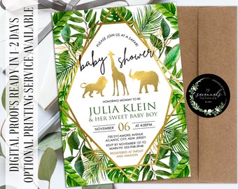 Safari Baby Shower Invitation Modern Jungle Baby Shower Invitation Zoo Baby Shower Invite Gold Safari Invitation