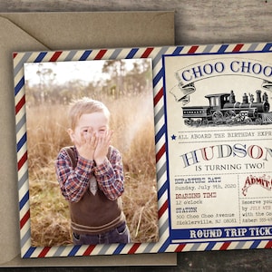 10% OFF Printed or Digital Train Birthday Invitation Vintage Train Birthday Invitation 2nd Birthday Invitation Train Ticket Invite Printable