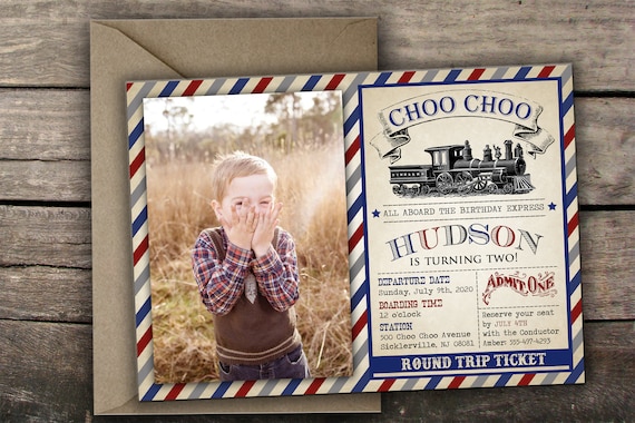 10% OFF Printed or Digital Train Birthday Invitation Vintage Train Birthday Invitation 2nd Birthday Invitation Train Ticket Invite Printable