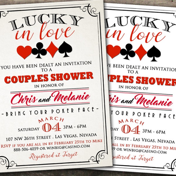 Stampato o digitale NUOVO Lucky in Love Coppie Doccia Invito Vegas Coppie Doccia Invito Poker Doccia Invito Poker Compleanno Invito