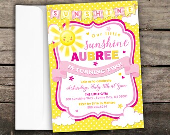 10% OFF NEU gedruckte oder digitale Sunshine Geburtstagseinladung Sommer Geburtstagseinladung Rosa und Gelb Geburtstag You are my Sunshine Invite
