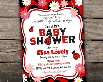 10% OFF NEW Printed or Digital Lady Bug Baby Shower Invitation Lady Bug Invitation Lady Bug Shower Baby Girl Baby Shower Invitation