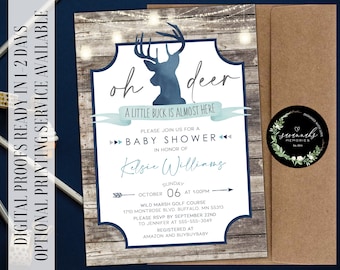 Little Deer Baby Shower Invitation Oh Deer Baby Shower Buck Baby Shower Navy Gray Deer Invite Tribal Baby Shower Rustic Baby Shower Invite