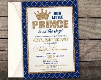 10% KORTING NIEUWE Bedrukte of Digitale Glitter Royal Baby Shower Uitnodiging Little Prince Baby Shower Uitnodiging Het is een Jongen Baby Shower Uitnodiging