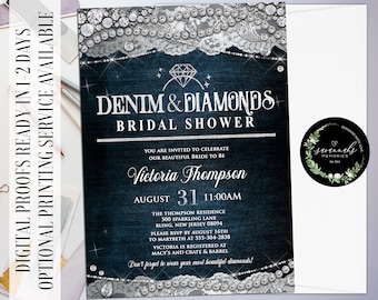 Denim and Diamonds Bridal Shower Invitation Denim Pearls Bridal Shower Invitation Bling Bridal Shower Denim and Diamonds Birthday