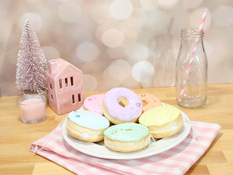 Pastel Rainbow Donut Ornament Set Half Dozen Donut Box Faux Etsy
