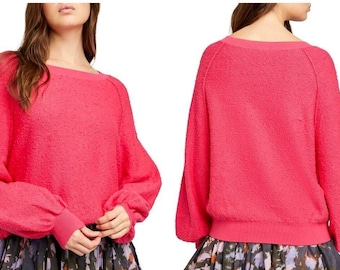 Suéter de bouclé con estampado de "Free People Found My Friend" en rosa brillante Rock Candy - Talla S