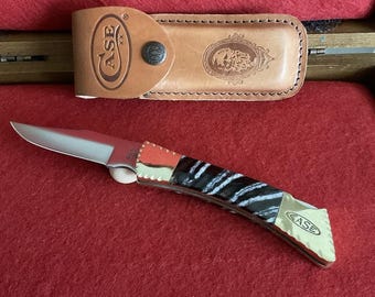 Case Custom 1981 2159LSSP Knife Fossil Scales And File Work With Sheath