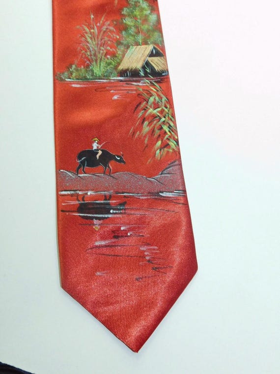 Hand Painted Asian Theme Tie View 2