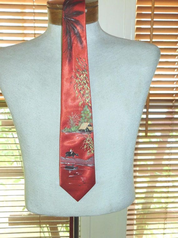 Hand Painted Asian Theme Tie