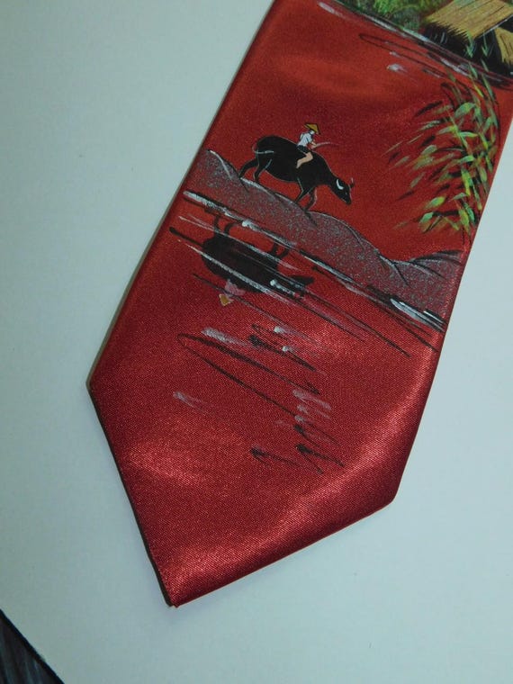 Hand Painted Asian Theme Tie View 5