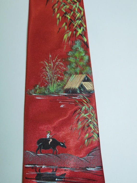 Hand Painted Asian Theme Tie View 3