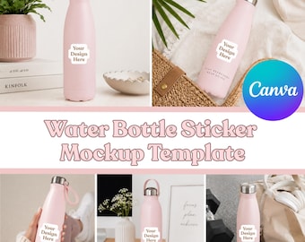 Water Bottle Sticker Mockup Template | Canva Drag & Drop Display (Digital Download)