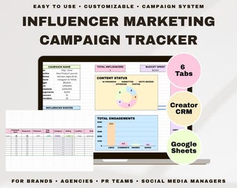 Influencer Marketing Tracker Google Sheets Template | Creator CRM & Campaign Management System for Brands, PR, Social Media Managers