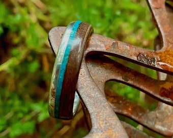 Mens wedding band wood ring wood wedding band turquoise walnut ring wood and metal ring wooden wedding ring